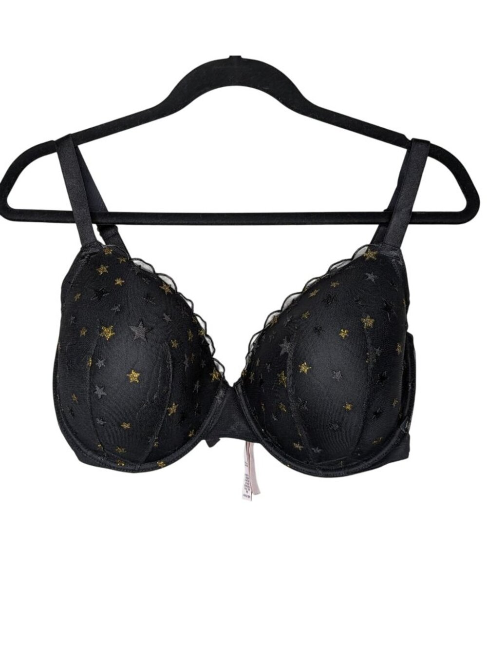 Victorias Secret Black Star Print Lined Demi Bra 40DD